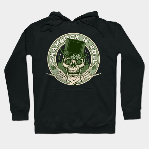 Shamrock and Roll - Rock and Roll Saint Patrick's Day Skull Hoodie by OrangeMonkeyArt